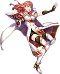  arm_guards armor armored_boots bangs black_legwear book boots breastplate cape celica_(fire_emblem) detached_collar dress earrings eyebrows_visible_through_hair fingerless_gloves fire_emblem fire_emblem_echoes:_mou_hitori_no_eiyuuou fire_emblem_heroes full_body furikawa_arika gloves hair_ornament hairband highres holding jewelry long_hair official_art open_mouth puffy_sleeves red_eyes red_hair short_sleeves solo thighhighs tiara transparent_background zettai_ryouiki 