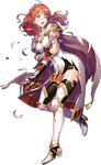  arm_guards bangs black_legwear book breastplate cape celica_(fire_emblem) detached_collar dress earrings eyebrows_visible_through_hair fingerless_gloves fire_emblem fire_emblem_echoes:_mou_hitori_no_eiyuuou fire_emblem_heroes full_body furikawa_arika gloves hair_ornament highres holding jewelry long_hair looking_away official_art one_eye_closed open_mouth puffy_sleeves red_eyes red_hair short_dress short_sleeves solo thighhighs tiara torn_clothes transparent_background zettai_ryouiki 