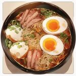  bowl egg_(food) food food_focus meat no_humans noodles original polaris54 ramen softboiled_egg still_life vegetable 