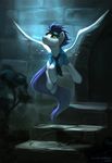  blue_hair clothed clothing detailed_background equine eyewear feathered_wings feathers feral flying friendship_is_magic fur goggles green_eyes hair hooves imalou male mammal my_little_pony pegasus soarin_(mlp) solo white_feathers white_fur wings wonderbolts_(mlp) 