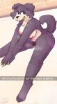 anthro awkward awkward_smile beastars bodily_fluids breasts catjam_(artist) claws curled_tail dark_body dark_fur dialogue fangs female fur genitals juno_(beastars) looking_at_viewer nipples paws pubes pussy solo stretching sweat tail tan_body tan_fur teeth text