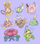 2019 3_toes alolan_form alolan_raichu ambiguous_gender antennae_(anatomy) belly bipedal_feral black_ear_tips black_eyes blue_body blue_cheeks blue_sclera brown_body claws clefairy colored curled_hair dipstick_ears dot_eyes dunsparce ear_markings eyes_closed featureless_feet feet feral floating flower flower_hair generation_1_pokemon generation_2_pokemon generation_3_pokemon generation_7_pokemon graskip green_body group gulpin hair halo hands_on_own_feet hi_res lips long_tail looking_at_viewer motion_lines multicolored_body multicolored_ears nintendo no_pupils noseless oddish orange_body pawpads pink_body pink_cheeks pink_hair pink_tail pink_wings plant plant_hair pokemon pokemon_(species) politoed pseudo_hair purple_background quadruped quadruped_to_biped red_flower red_shell regional_form_(pokemon) shaded shedinja shell shuckle simple_background sitting sitting_on_tail smile smiling_at_viewer sparkles spiral spiral_markings stinger stubby_arms stubby_legs tail toes two_tone_body vileplume white_belly white_body white_claws white_pawpads white_paws white_wings wings yellow_antennae yellow_body yellow_ears yellow_paws yellow_toes