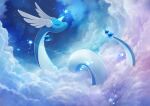  above_clouds absurdres closed_eyes cloud commentary_request day_walker1117 dragonair glowing_horns highres horns night no_humans outdoors pokemon pokemon_(creature) sky solo star_(symbol) 