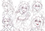  5girls animal_ears ear_covers expression_chart highres horse_ears horse_girl looking_at_viewer makai_(67makai) monochrome multiple_girls open_mouth portrait red_eyes red_nails smile spot_color still_in_love_(umamusume) umamusume upper_body veil white_background 