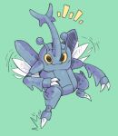  1_horn 1_toe 2019 2_fingers ambiguous_gender antennae_(anatomy) black_eyes blue_antennae blue_body claws colored feral fingers flapping_wings flying generation_2_pokemon graskip green_background heracross hi_res horn insect_wings looking_at_viewer motion_lines nintendo pokemon pokemon_(species) shaded simple_background solo spikes spikes_(anatomy) toe_claws white_claws wings yellow_sclera 