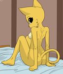  2017 anthro bed breasts butt cat erect_nipples feline female fur katia_managan khajiit looking_at_viewer mammal mimicp nipples nude oblivion paws prequel sitting solo the_elder_scrolls video_games webcomic yellow_fur 