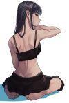  1girl barefoot black_bra black_hair black_skirt bra feet from_behind full_body highres long_hair original profile rasetsu001 shadow simple_background sitting skirt solo toes underwear wariza white_background 