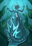 anthro female hi_res hybrid kobold looking_at_viewer looking_down marine merfolk mermaid_tail mermaidification mermay seaweed solo split_form stirren underwater underwater_scenery water