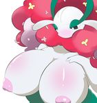  anthro big_breasts black_eyes blush breasts chinchira_(pixiv13404505) collarbone digital_media_(artwork) female flora_fauna florges flower frown half-closed_eyes humanoid kemono looking_down mouth_closed nintendo nipples plant pok&eacute;mon shiny_skin simple_background solo video_games white_background white_body white_pupils 