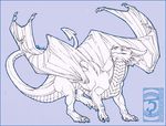  2012 claws dragon feral horn membranous_wings scalie shinerai simple_background smile solo traditional_media_(artwork) western_dragon wings 