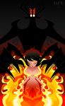  1girl 2017 aku ashi_(samurai_jack) black_hair dragonfoxgirl eyes_closed fire highres nude samurai_jack short_hair solo spoilers 