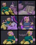  2017 3d_(artwork) abstract_background anthro arthropod bacn breast_expansion breasts butterfly clothing comic crossgender digital_media_(artwork) english_text equine female fluttershy_(mlp) friendship_is_magic growth hair herm horn insect intersex looking_at_viewer magic mammal my_little_pony open_mouth penis_growth sitting smile text transformation twilight_sparkle_(mlp) under_boob unicorn 
