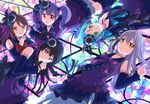  :3 bang_dream! black_dress black_hair black_shirt blue_hair blush brown_eyes detached_sleeves dress flower frilled_dress frills green_eyes hair_flower hair_ornament hikawa_sayo imai_lisa lolita_fashion long_hair looking_at_viewer minato_yukina multiple_girls open_mouth purple_dress purple_eyes purple_hair ray_(pixiv_17550167) roselia_(bang_dream!) shirokane_rinko shirt silver_hair stained_glass twintails udagawa_ako 