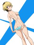  adjusting_clothes adjusting_swimsuit ass back bangs bare_arms bikini black_hair blonde_hair breasts butt_crack chikuishi closed_mouth commentary_request dimples_of_venus dutch_angle expressionless eyebrows_visible_through_hair flat_ass from_behind glasses hikiotani_ito kneepits legs_apart looking_back lowleg lowleg_bikini medium_breasts multicolored_hair polka_dot polka_dot_bikini polka_dot_swimsuit punch_line purple_eyes rimless_eyewear short_hair side-tie_bikini sideboob simple_background sketch solo standing string_bikini swimsuit two-tone_hair 