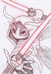  &lt;3 arthropod bee clothing female halgalaz insect insect_wings kirby_(series) lightsaber nintendo queen_sectonia red_eyes restricted_palette robe solo star_wars video_games wings 