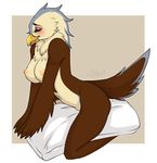  anthro avian beak bird blush breasts eagle feathers female hiddenwolf nipples nude pillow pussy smile solo 
