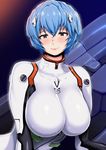  ao_madoushi ayanami_rei blue_hair bodysuit breasts highres large_breasts light_smile looking_at_viewer neon_genesis_evangelion plugsuit red_eyes short_hair solo 