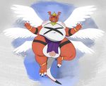  2017 anklet anthro armlets balls bangabear belly big_balls big_belly big_butt big_nipples butt clothing crown digimon ear_piercing fan_character floating flying gem grin guilmon jewelry king king_felix male markings moobs necklace nipples nude overweight overweight_male penis piercing ring royalty scalie simple_background slightly_chubby smile solo tattoo wings 