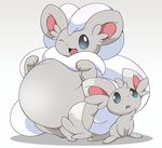  3_fingers 3_toes :d ambiguous/ambiguous ambiguous_gender belly big_belly big_ears black_nose blue_eyes chinchilla chinchira_(pixiv13404505) cinccino feral fur grey_fur inner_ear_fluff invalid_tag mammal minccino multicolored_fur nintendo one_eye_closed open_mouth overweight paws pok&eacute;mon rodent shadow smile toes tongue video_games white_fur white_pupils 