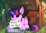  &lt;3 2017 book bowl cutie_mark detailed_background english_text equine feral friendship_is_magic fur grass hair hi_res horn mammal mouth_hold my_little_pony solo text twilight_sparkle_(mlp) unicorn yakovlev-vad 