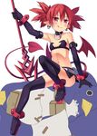  :q bangs bare_shoulders blush bracelet choker closed_mouth commentary_request demon_girl demon_tail demon_wings disgaea elbow_gloves etna eyebrows_visible_through_hair flat_chest gloves hair_between_eyes holding holding_weapon jewelry kinta_(distortion) looking_at_viewer midriff navel pink_eyes pointy_ears polearm prinny purple_eyes purple_gloves red_hair revealing_clothes simple_background smile solo spear spiked_hair tail thighhighs tongue tongue_out twintails weapon white_background wings 