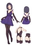  ass black_gloves black_hair black_legwear black_ribbon breasts butt_crack character_sheet closed_mouth concept_art corset cropped_arms dress elbow_gloves from_behind full_body garter_straps gloves hairband half-closed_eyes head_tilt jitome kinta_(distortion) knees_together_feet_apart light_smile looking_at_viewer lowleg lowleg_panties multiple_views neck_ribbon no_legs original panties purple_dress purple_eyes ribbon short_hair simple_background sketch skirt_hold small_breasts standing thighhighs underwear white_background white_panties 