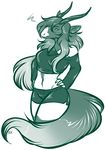  anthro clothed clothing equine female hair horn horse hybrid looking_at_viewer mammal maplecookies monochrome solo 