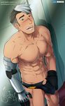  1boy abs bulge gloves grelx groping hyakujuu-ou_golion male_focus multicolored_hair muscle pecs scar solo takashi_shirogane topless underwear voltron voltron:_legendary_defender 