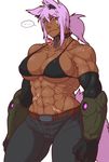  abs absurd_res big_breasts bra breasts brown_skin canine chain clothed clothing collar cybernetics cyborg dantera_rina(hutago) face_paint female hair hi_res human hutago invalid_tag looking_down machine mammal muscular nipples scar short_hair simple_background solo standing underwear wolf 