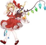  ascot blonde_hair blouse bobby_socks fangs flandre_scarlet full_body hat hat_ribbon looking_at_viewer mary_janes miniskirt mob_cap nu_(24081276) petticoat puffy_short_sleeves puffy_sleeves red_eyes red_footwear red_ribbon red_vest ribbon shoes short_sleeves skirt skirt_set smile socks solo touhou transparent_background vest white_blouse white_legwear wings 
