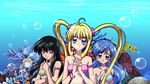  blue blue_eyes blue_hair green green_eyes green_hair highres houshou_hanon mermaid mermaid_melody_pichi_pichi_pitch monster_girl multiple_girls nanami_lucia ocean pink touin_rina 