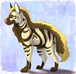  black_fur blue_background brown_eyes brown_fur claws eyebrows feral fur furiatek hyena mammal marjani multicolored_fur ooree orange_nose paws simple_background smile solo striped_hyena stripes white_fur yellow_fur 