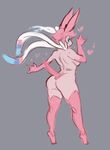  &lt;3 anthro armwear blue_eyes breasts butt clothing devil_horns eeveelution elbow_gloves eyelashes eyeshadow female fur gloves grey_background hair legwear liveforthefunk makeup mostly_nude nintendo pink_fur pink_hair pok&eacute;mon side_boob simple_background smile solo sparkle standing stockings sylveon video_games 