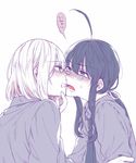  ahoge biting black_hair blush honebami_toushirou male_focus multiple_boys namazuo_toushirou ponytail purple_eyes tayashigu_(suisyounohosizora) touken_ranbu white_hair yaoi 