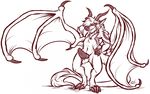  anthro balls dragon erection horn knot male maplecookies monochrome nipples nude solo standing wings 