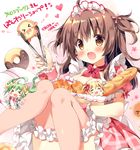  &gt;_&lt; :d :o ahoge baguette bangs blush bow bowtie bread brown_eyes brown_hair chibi closed_eyes commentary_request doughnut food frills hair_bow heart knees_together_feet_apart leg_garter lemon-chan maid_headdress melon-chan melonbooks minigirl multiple_girls neckerchief open_mouth original pan_(mimi) pink_bow pink_legwear pink_neckwear red_bow red_neckwear short_sleeves side_ponytail sitting sliding smile thighhighs tongs twintails two_side_up wrist_cuffs yellow_bow 