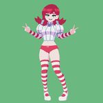  1girl 3d animated animated_gif bouncing_breasts breasts freckles full_body green_eyes medium_breasts navel no_skirt panties red_hair red_panties smile solo striped_legwear thighhighs thighs twin_braids wendy&#039;s wendy_(wendy&#039;s) 