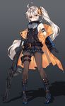  ahoge argyle argyle_legwear asymmetrical_legwear belt black_footwear black_legwear black_skirt blue_legwear blush boots character_name closed_mouth combat_boots double-breasted eyebrows_visible_through_hair full_body girls_frontline goggles goggles_around_neck grey_hair gun hair_between_eyes hair_ornament hair_scrunchie highres holding holding_gun holding_weapon holster kneehighs kuro_(kuronell) long_hair looking_at_viewer loose_belt machine_gun miniskirt mismatched_legwear orange_legwear pkp_(girls_frontline) pkp_pecheneg scrunchie shadow sheath sheathed shiny shiny_hair side_ponytail silver_hair single_kneehigh single_thighhigh skirt solo standing striped striped_legwear thigh_holster thigh_strap thighhighs vertical-striped_legwear vertical_stripes weapon yellow_eyes 