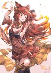  absurdres animal_ears anthuria armpits fire granblue_fantasy hair_ornament highres md5_mismatch milli_little red_eyes red_hair skirt solo thighhighs 
