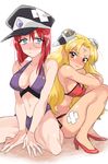  :t bikini blonde_hair blush breasts dress forte_stollen galaxy_angel hakinikui_kutsu_no_mise hat high_heels large_breasts long_hair looking_at_viewer monocle multiple_girls pout ranpha_franboise red_hair short_hair swimsuit tears v-shaped_eyebrows 