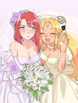  blonde_hair blue_eyes blush bouquet breasts bridal_veil bride cleavage closed_eyes couple dress earrings elbow_gloves flower forte_stollen galaxy_angel gloves hakinikui_kutsu_no_mise jewelry long_hair medium_breasts multiple_girls necklace open_mouth ranpha_franboise red_hair ring short_hair veil wedding_band wedding_dress white_gloves wife_and_wife yuri 