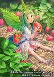  bag bird_wings blouse chachie character_request company_name copyright_name dress fairy feathered_wings flower food fruit green_eyes green_hair green_wings hair_flower hair_ornament hay holding holding_food holding_fruit long_hair looking_at_viewer minigirl no_socks on_ground open_mouth outdoors pink_skirt plant puffy_short_sleeves puffy_sleeves sandals satchel short_sleeves shoulder_bag sitting skirt solo sparkle strawberry watermark white_blouse wings z/x 