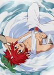  anime_coloring collarbone fangs hand_on_hip highres horn jin_kaze_tsukai jpeg_artifacts male_focus open_mouth petagon pointy_ears purple_eyes red_hair smile solo whirlwind yuu_yuu_hakusho 