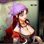  1girl breasts brown_hair cleavage cropped dahna_(grandia) earring edited eyeshadow female game_arts grandia grandia_iii halter_top jewelry large_breasts lips lipstick makeup nail_polish pursed_lips red_eyes red_lips screenshot shiny shiny_skin solo square_enix zoom_layer 