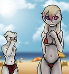  2017 alien anthro beach bikini blood blush breasts bulge capricorn clothed clothing digital_media_(artwork) duo earthbound_(series) erection eva_the_primal female fur furniture g-murr geno28_(artist) gieeg giygas hair heterochromia looking_at_viewer male male/female mammal muscular nintendo nosebleed parasol pecs seaside signature smile speedo standing subspecie swimsuit tagme topless video_games 