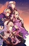  3girls armor blonde_hair brother_and_sister brothers camilla_(fire_emblem_if) cape elise_(fire_emblem_if) female_my_unit_(fire_emblem_if) fire_emblem fire_emblem_if grey_hair hair_over_one_eye headband highres leon_(fire_emblem_if) long_hair mamkute marks_(fire_emblem_if) multiple_boys multiple_girls my_unit_(fire_emblem_if) pointy_ears purple_hair short_hair siblings sisters smile tiara white_hair 