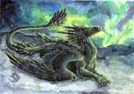  claws dragon feathered_dragon feathered_wings feathers feral nibinoylin solo traditional_media_(artwork) wings yellow_eyes 