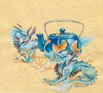  2011 ambiguous_gender beverage dragon duo eastern_dragon feral heather_bruton horn open_mouth tea teacup teapot tongue yawn 