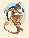  2017 action_pose anthro belly_scales black_hair braided_hair breasts cleavage clothed clothing countershading dagger female hair headband long_hair melee_weapon narrow_waist native_american nighthead rattlesnake reptile scales scalie sitala skimpy slim smile snake solo tan_body tan_skin thick_tail tribal weapon yellow_eyes 