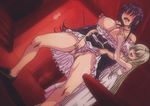  2girls animated animated_gif ass blush breasts erect_nipples large_breasts long_hair masturbation multiple_girls nipples office_takeout panties plump purple_hair pussy residence silver_hair skirt spread_legs sweat tatsumi_(producer) 